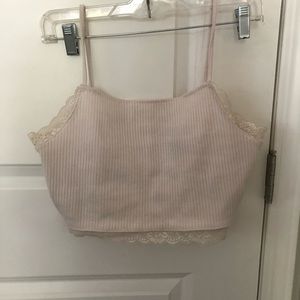 Forever 21 size L crop top white ribbed lace lined